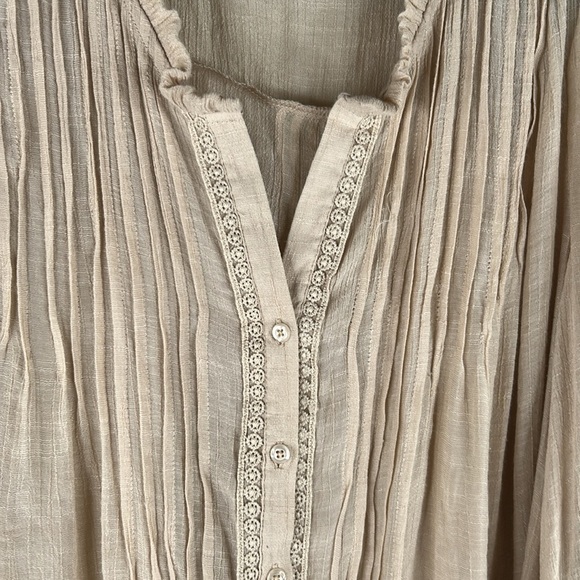 Indigo Rose Tan Boho Festival Summer Floral Embroidered 3/4 Sleeve Top Size 2X - Picture 4 of 7